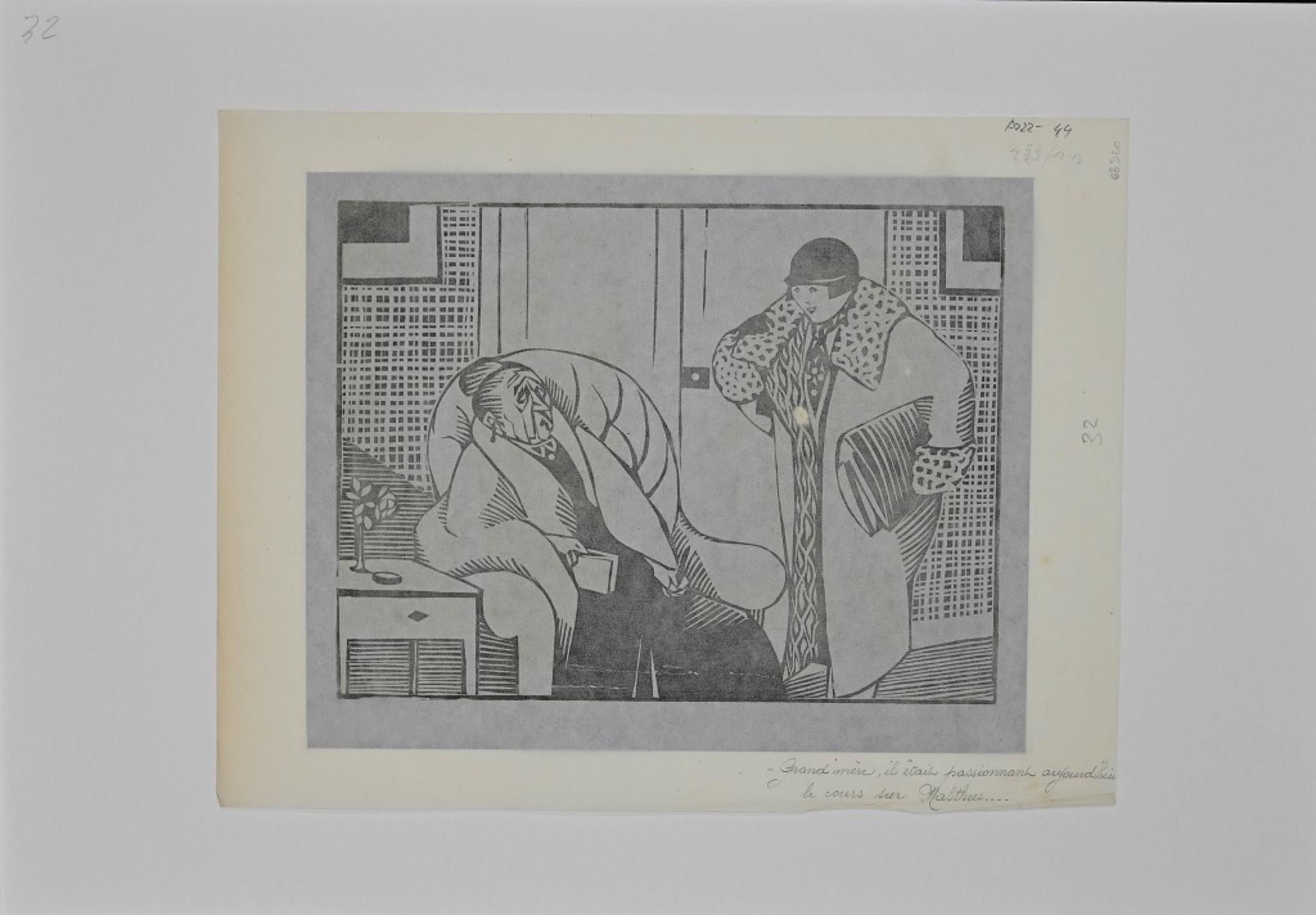 The Old Woman - Woodcut Print by Hermann-Paul - 1925 For Sale 1