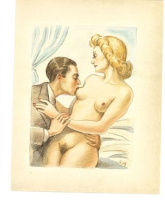 Erotic Scene - Original Watercolor - 1940s