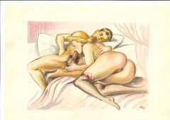 Erotic Scene - Original Watercolor - 1940s
