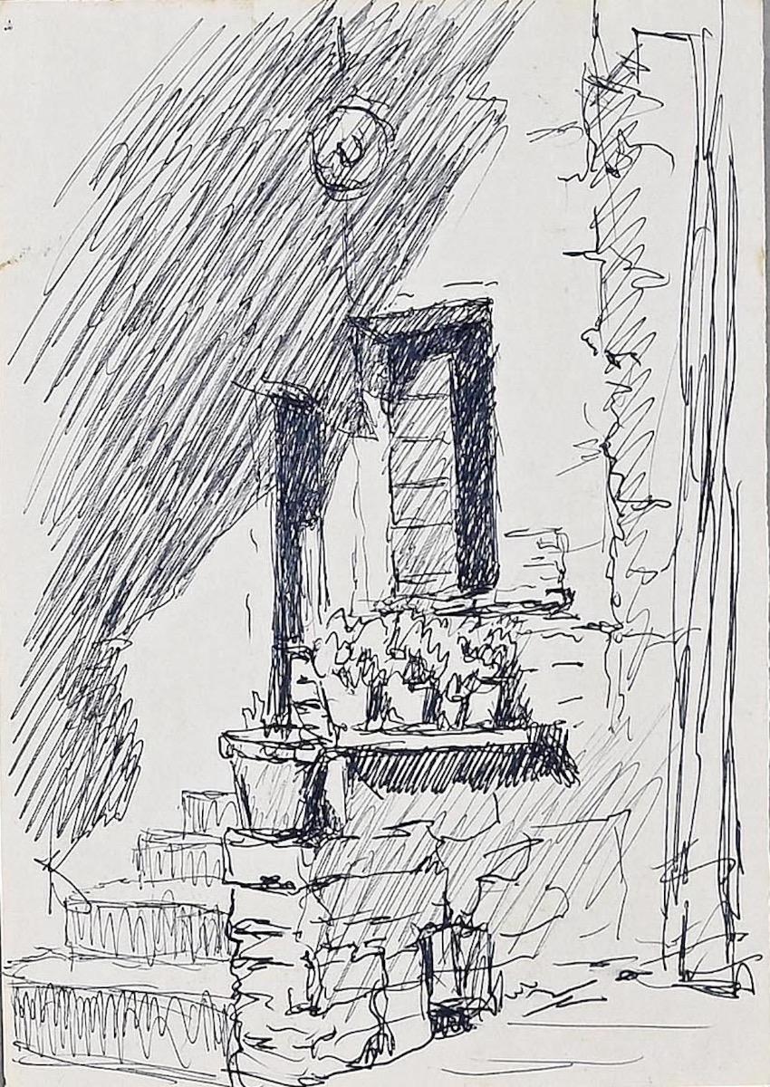 Vislumbre de una casa - Tinta china original - Mediados del siglo XX