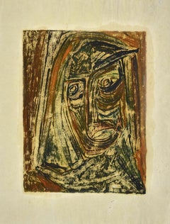 Portrait - Dessin sur papier de Sebastiano Carta - Années 1950