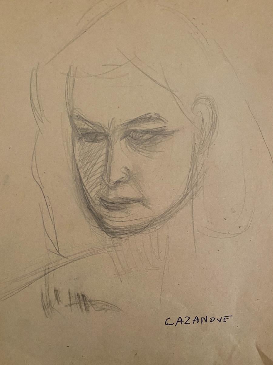 Portrait de Raymond Cazanove - Retrato - Dibujo original a lápiz de R. Cazanove - 1940