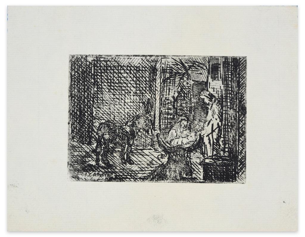 Raymond Cazanove Figurative Print - Nativity - Original Etching by R. Cazanove - 1945