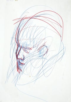 Female Portrait- Original Pastel and Watercolor - 1960s