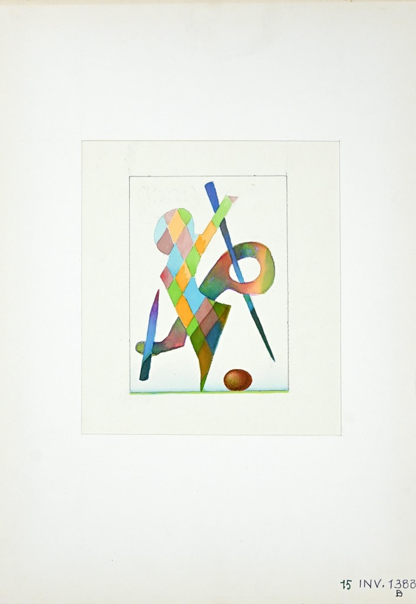 Leo Guida Abstract Drawing - Abstract Game - Watercolor  - 1970s