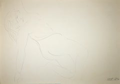 Vintage Lying Nude - Original China Ink Drawing by E. Greco - 1969