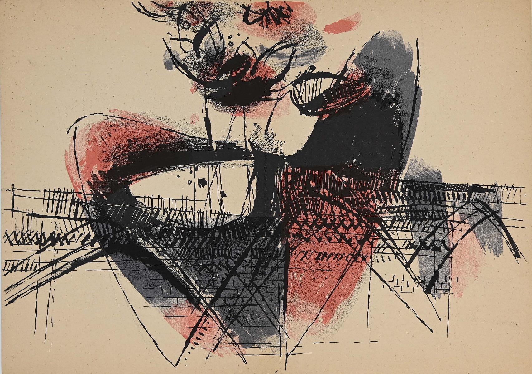 Lithographie „Komposition“ von K.R. Sonderborg, Sonderborg – 1955