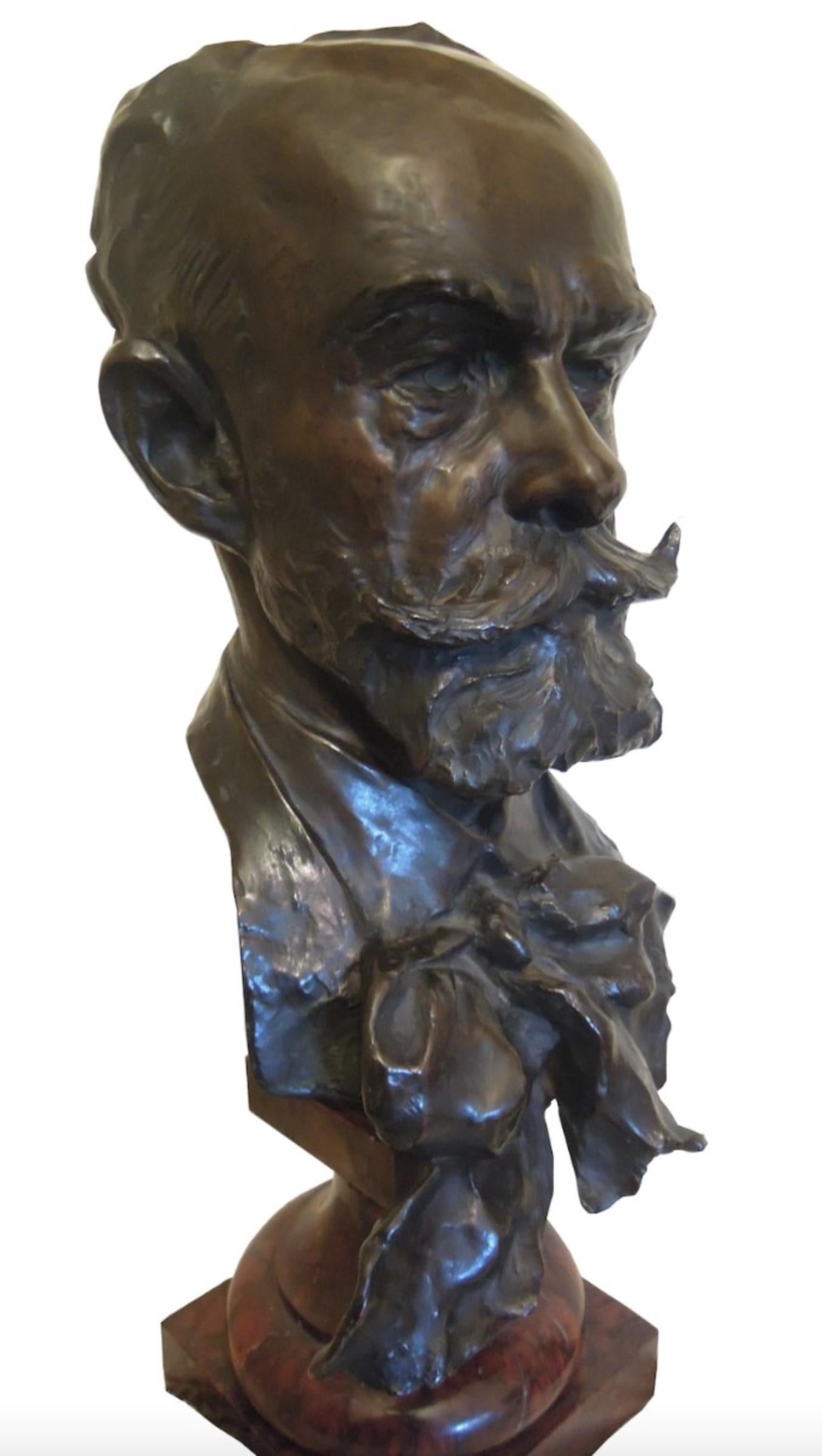 Head of a Gentleman - Bronze Sculpture by Julien Prosper Legastelois - 1894