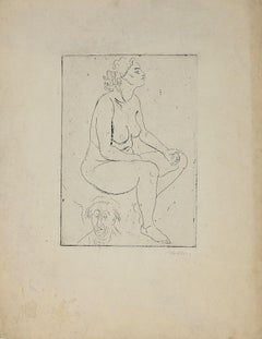 Nude of Woman - Original Etching by Marcel Homs - 1939