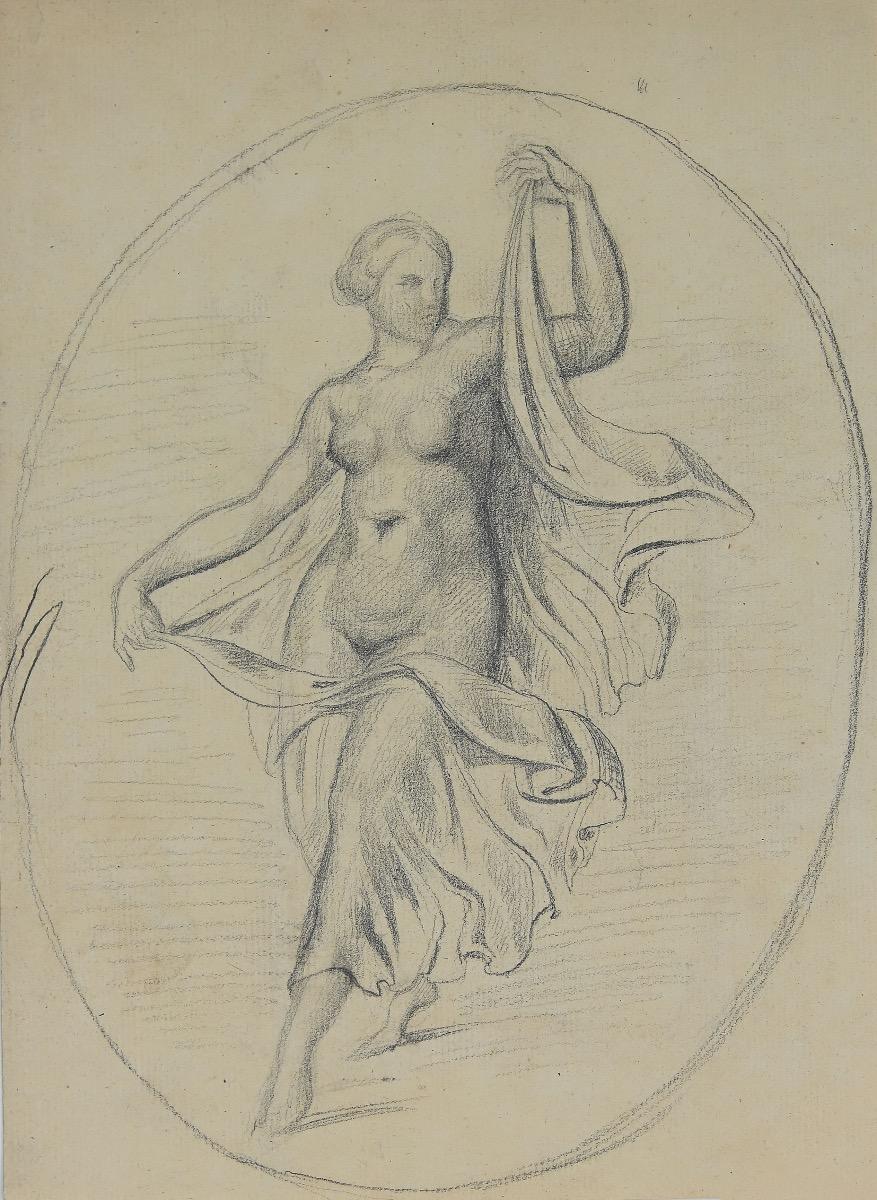 Woman Figure - Original Pencil Drawing by Paul Baudry - 19th Century 