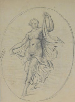 Antique Woman Figure - Original Pencil Drawing by Paul Baudry - 19th Century 