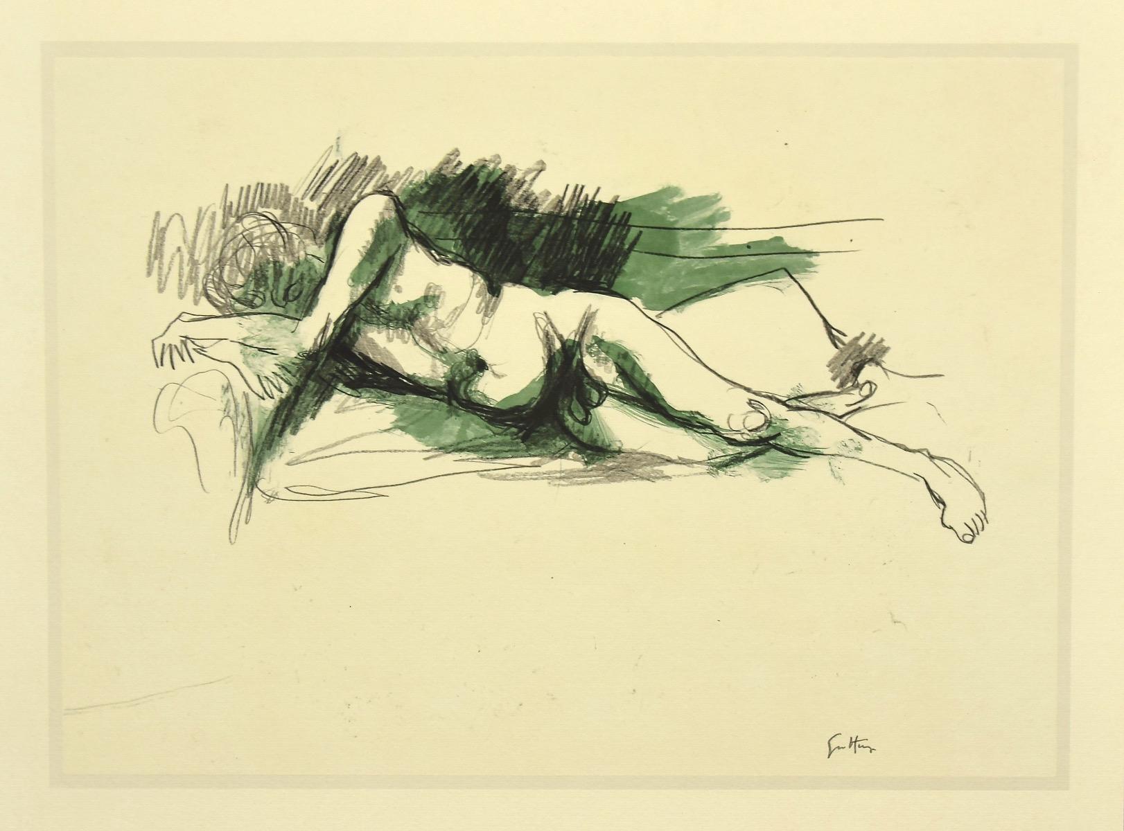 Nude einer Frau -  Offsetdruck im Vintage-Stil nach Renato Guttuso – Ende des 20. Jahrhunderts