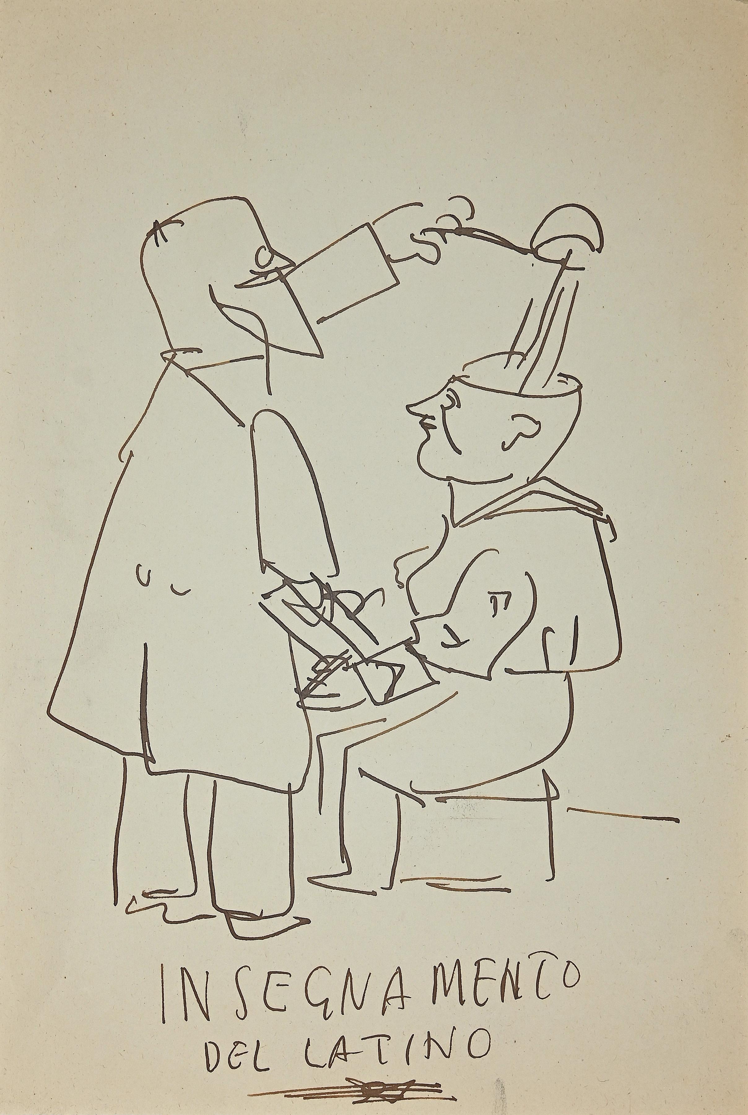 Teaching of Latin -  Ink Drawing - Mid-20th Century