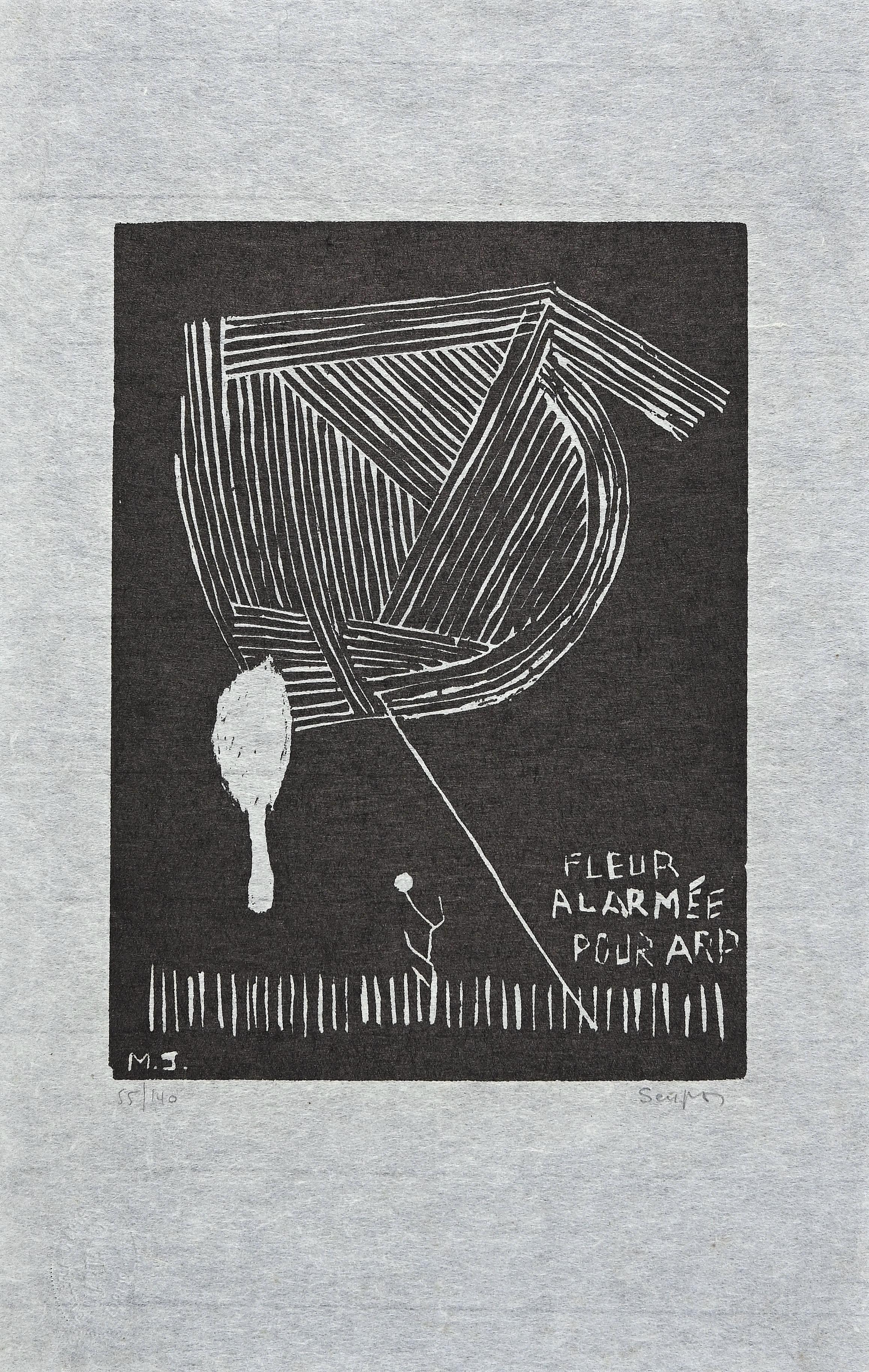 Fleur Alarmée pour Arp -  Woodcut by Michel Seuphor - 1969