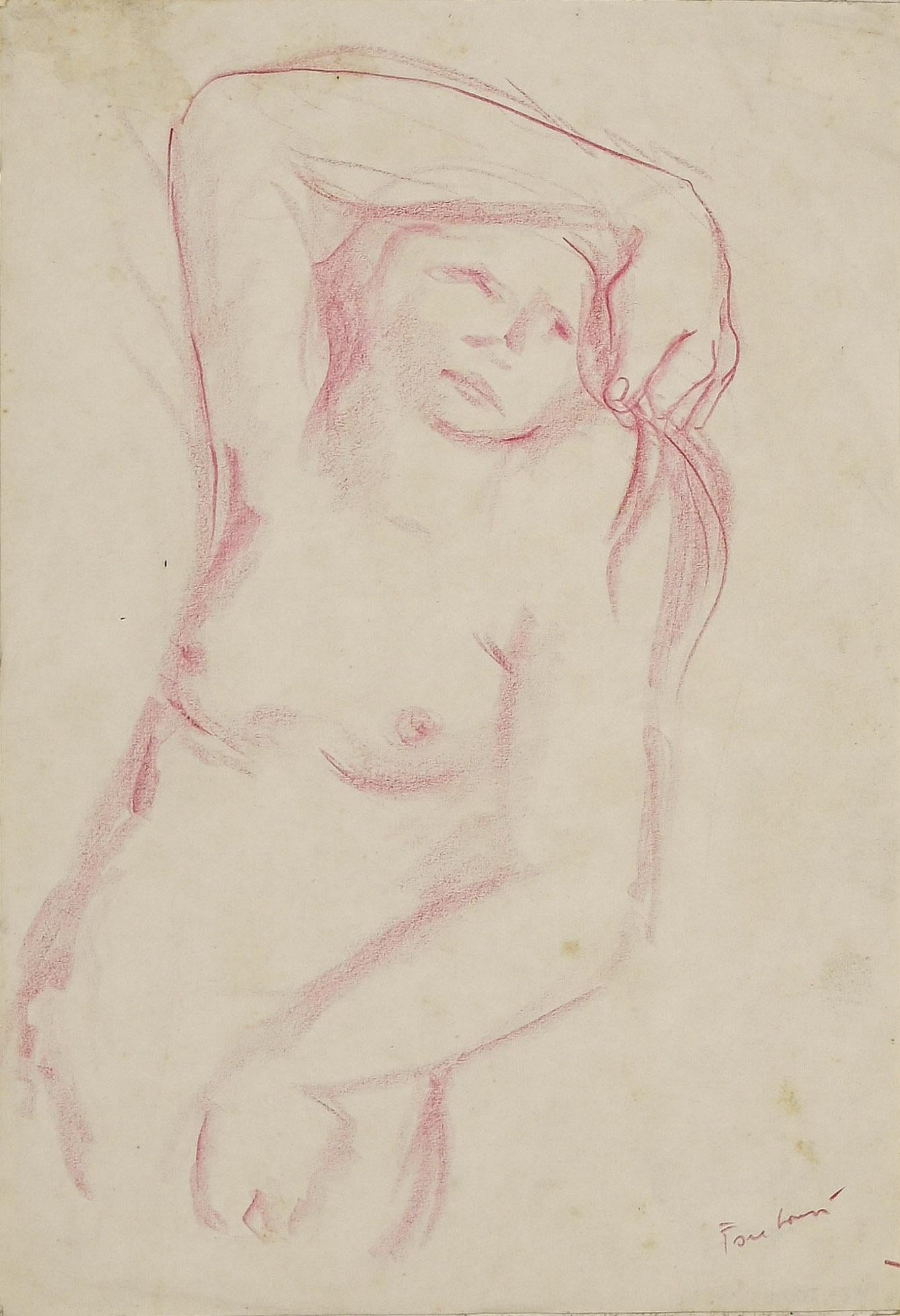 Nude of Woman -  Pastels Drawing by Voltolino Fontani - 1960