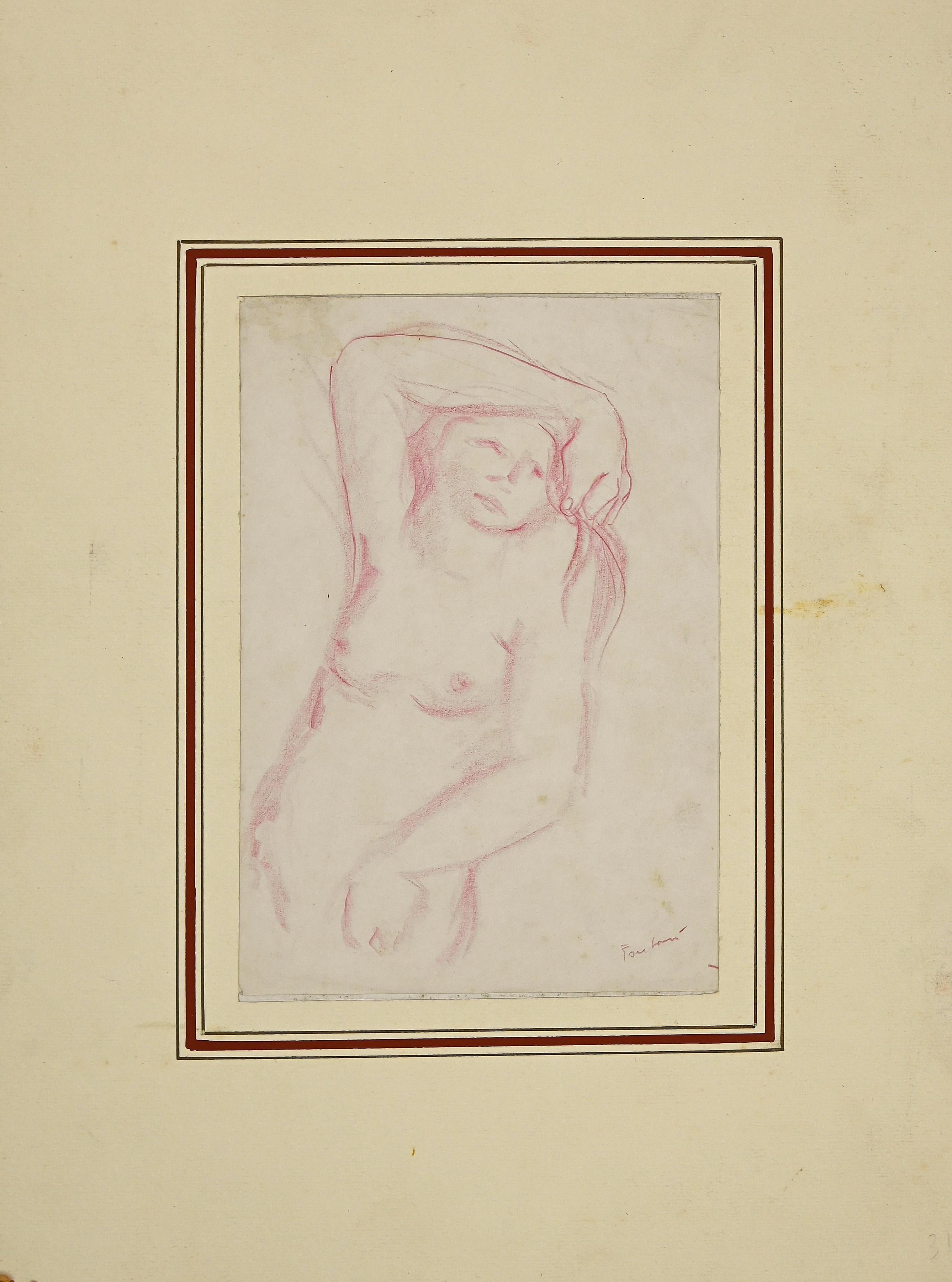 Akt einer Frau -  Pastell-Zeichnung von Voltolino Fontani - 1960 im Angebot 1