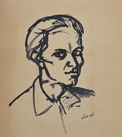 Portrait -  Black Marker Drawing - 1950s