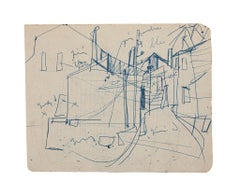 Dans la ville - Dessin au stylo - Milieu du XXe siècle