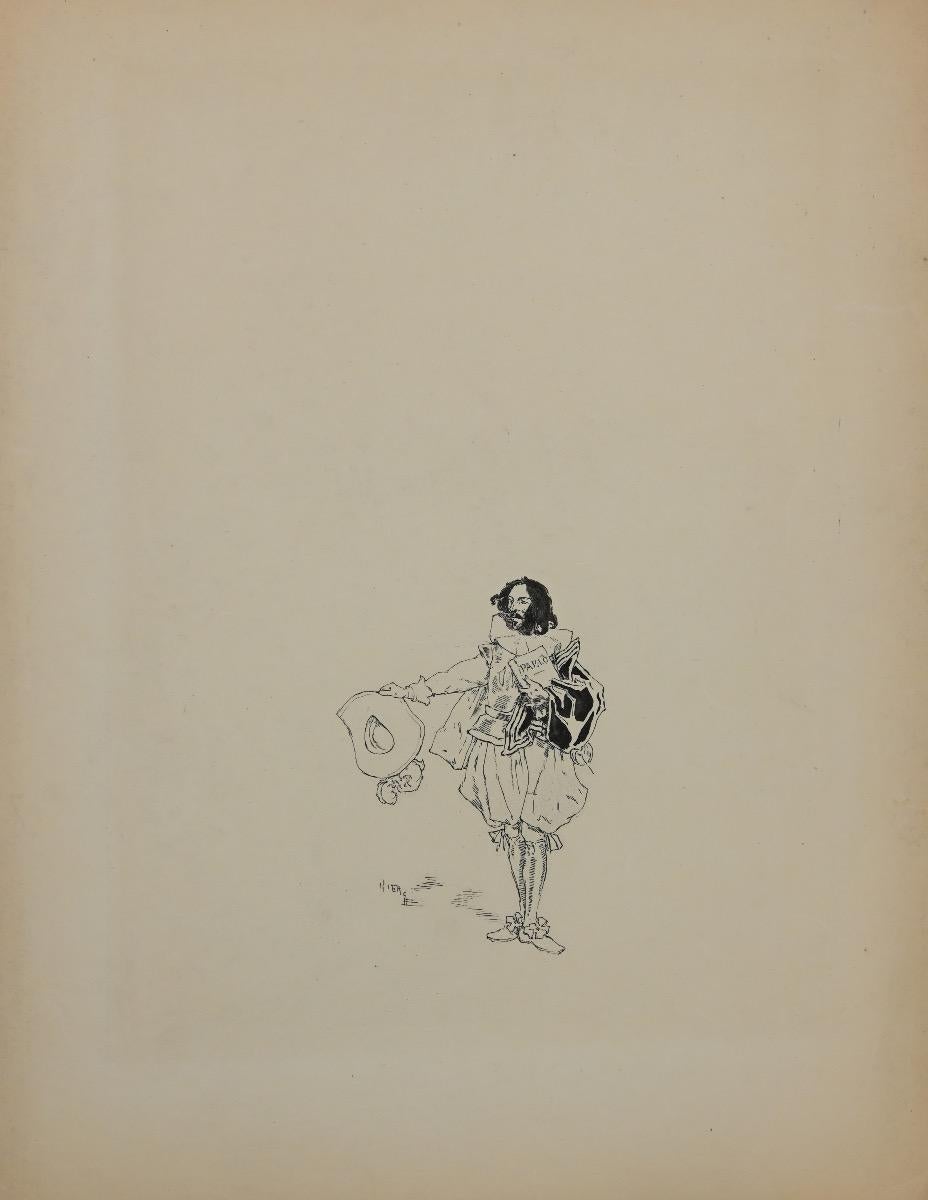 Unknown Figurative Art - Wayfarer - Original Ink Drawing - Mid-20th Century