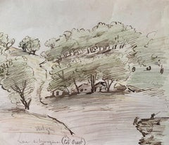 Houses in the Wood  - Original Ink and Watercolor - Mid-20th Century