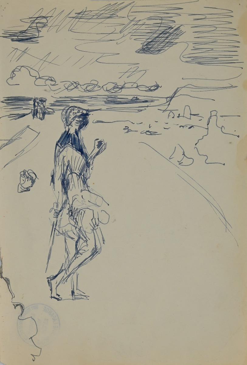 Figure on the beach is an original red china ink drawing on ivory-colorated cardboard by Herta Hausmann (1916-?).

In excellent conditions: As good as new.

This is an original drawing representing a beautiful figure.

Not signed. Stamp of the