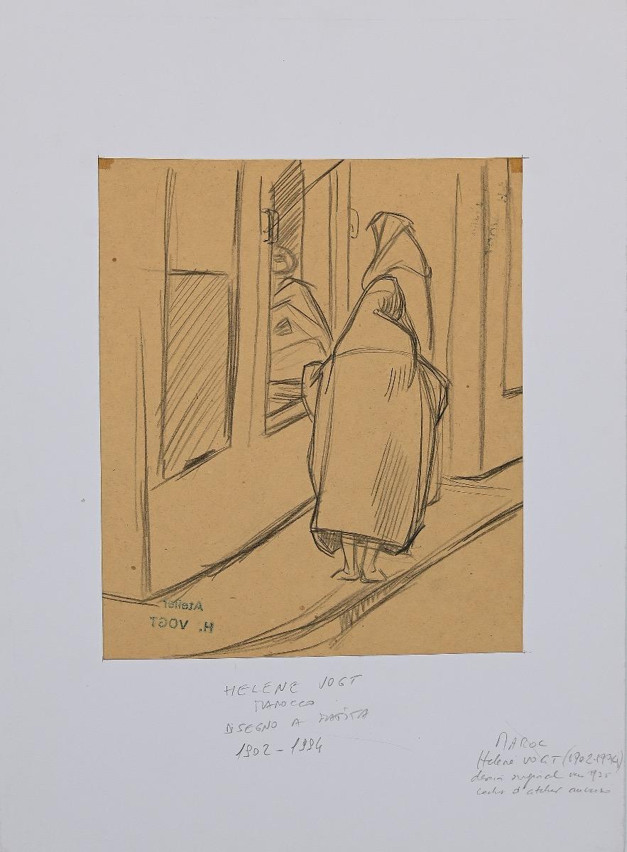 Figurative Art  Helen Vogt - Les femmes au Maroc - dessin original au crayon d'Hélène Vogt - années 1930