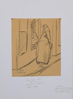 Vintage Women in Marocco - Original Pencil Drawing by Helen Vogt - 1930s
