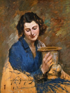 Portrait of a Woman - Original Oil Painting by Francesco De Gregorio - 1915