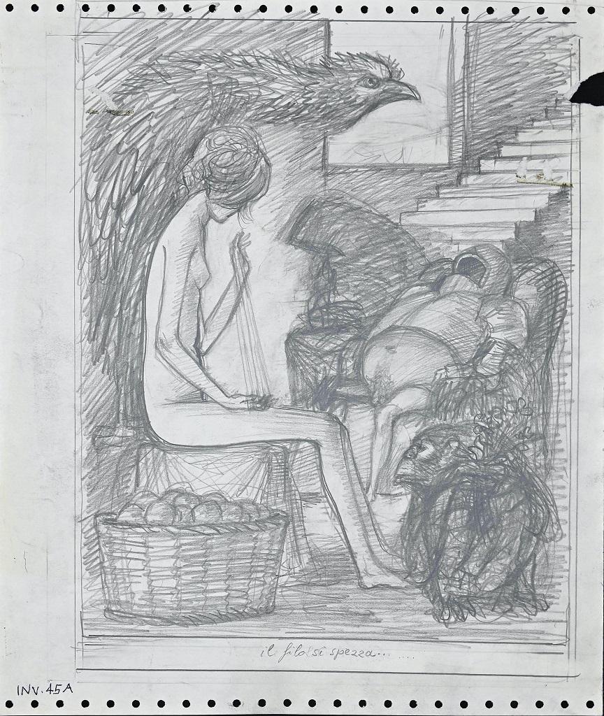 The Thread is Broken is an original Contemporary artwork realized in the 1970s by the italian artist Leo Guida.

Original Pencil Drawing on paper. 

Titled in pencil on the lower margin: "il filo si spezza".

Mint conditions. 

Leo Guida. Sensitive