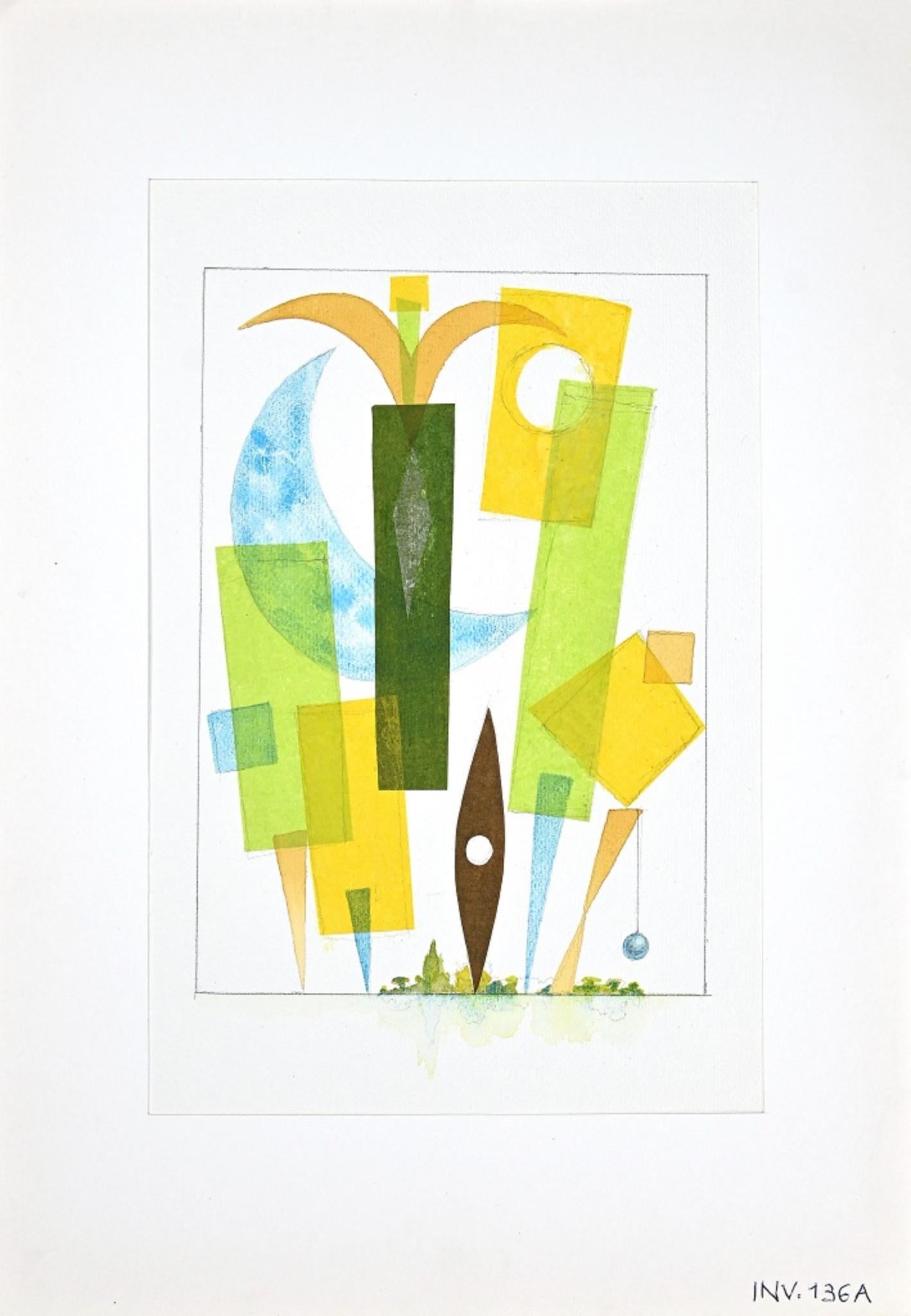 Leo Guida Abstract Drawing - Geometrical Wood - Watercolor on paper - 1970s