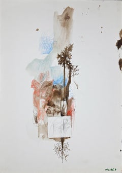 Abstrakter Baum – Mixed Media auf Papier – 1970er Jahre