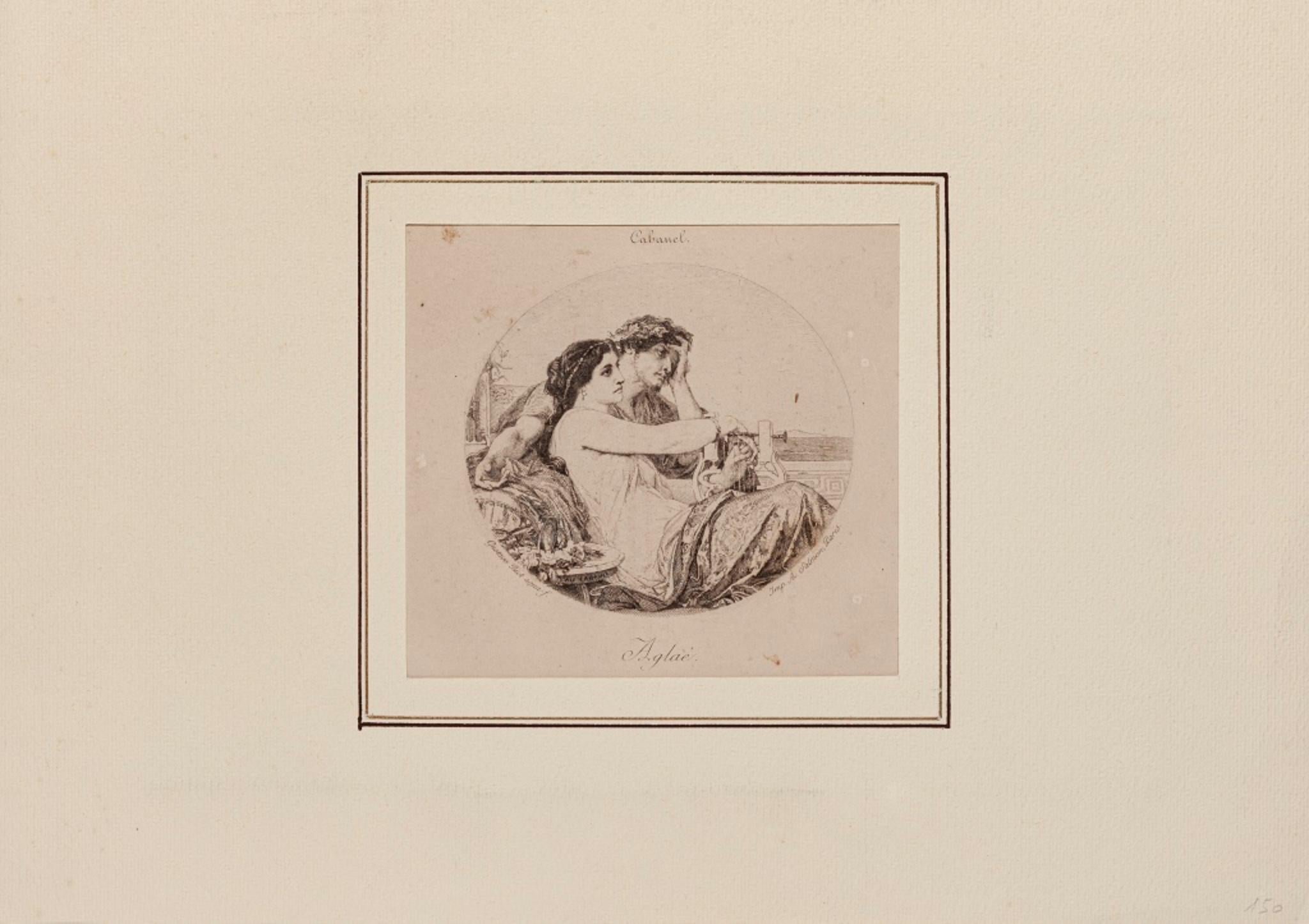 Aglaé ist eine Original-Radierung von Gustave Joseph Biot d'aprés Cabanel (1900).

Das Kunstwerk ist bis auf das abgenutzte und vergilbte Papier an den Rändern in gutem Zustand.

Montiert auf einem cremefarbenen Passepartout aus Karton (24,5x35).