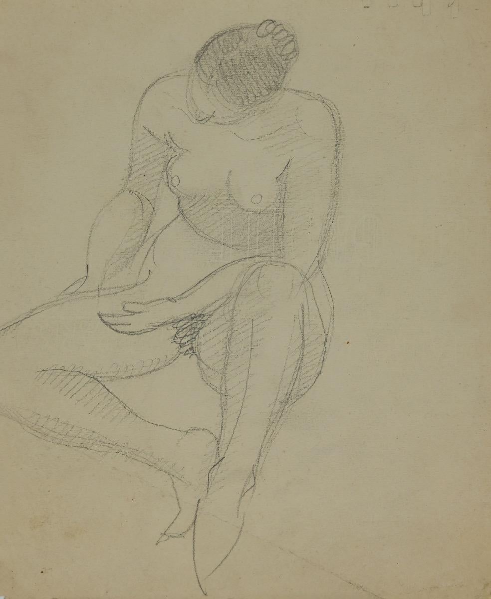 Naked Woman  - Original Pencil by André Meaux Saint-Marc - Early 20th Century