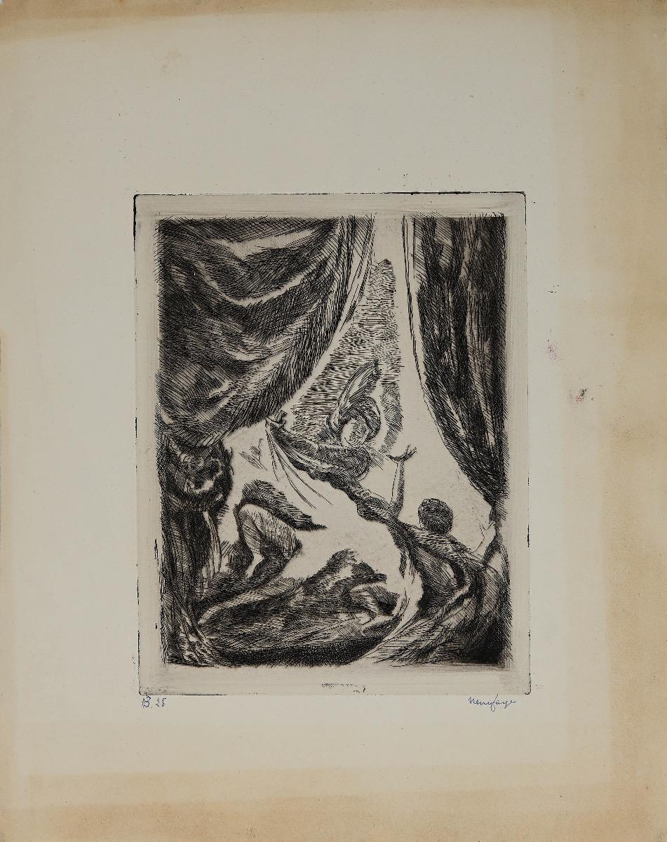 The Apparition is an original modern artwork realized in the first decades of the 20th Century by the French artist Henri Farge (1884-1970).

Original etching on ivory paper. 

Hand-signed in pencil by the artist on the lower right corner: Henri