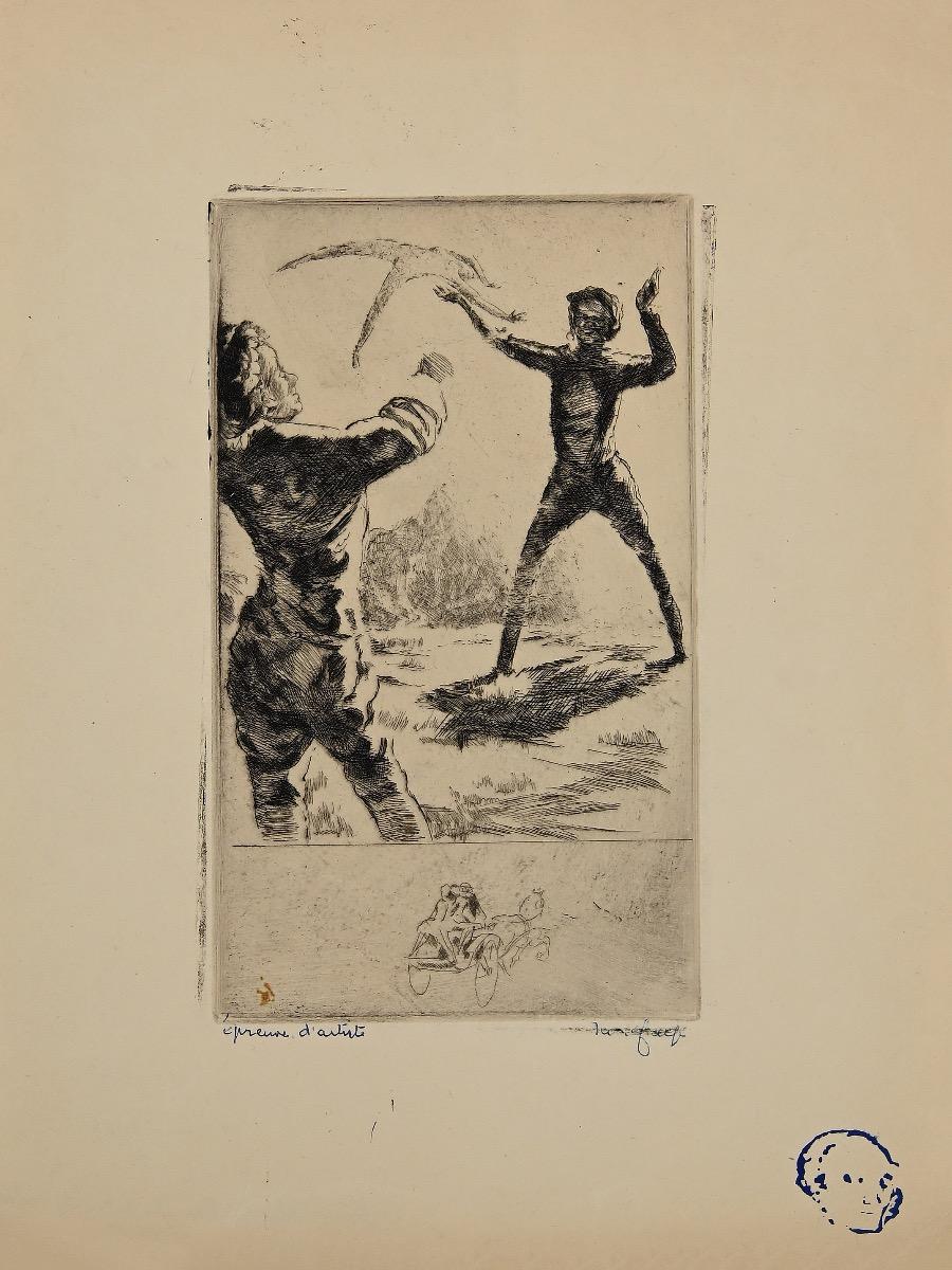 Figure est une œuvre d'art moderne originale réalisée dans les premières décennies du 20e siècle par l'artiste français Henri Farge (1884-1970).

Gravure originale sur papier ivoire. 

Signé à la main au crayon par l'artiste dans le coin inférieur