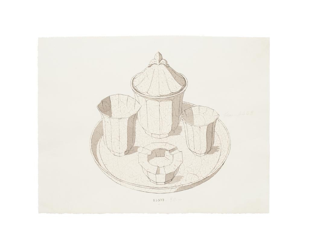 Unknown Still-Life – Porzellanservice - Original Tinte und Aquarell - spätes 19. Jahrhundert
