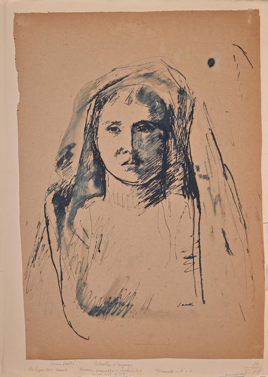 Woman's Portrait in shadow is an original drawing in ink and pen realized by Bruno Saetti in 1940. Hand-signed on the lower right margin.

Titled on the lower in pencil, with the description.

Very good condition.

Included a Passepartout:  50 x 35