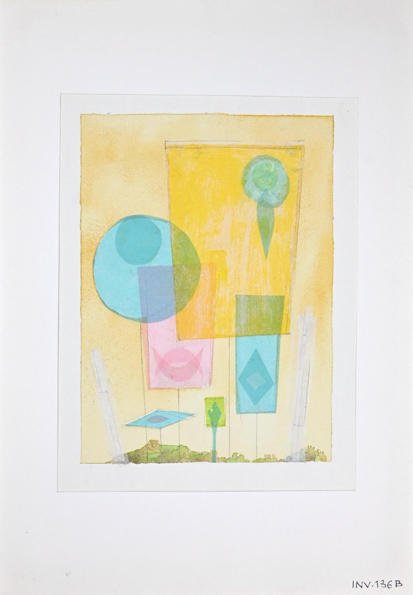 Abstract Color Shape - Watercolor - 1970s