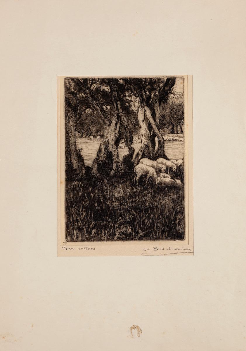 Landscape is an original etching on paper realized by Italian artist  Giordano Belardinelli.

Edition of 20 specimens.  Image Dimensions: 22 x 16.5 cm.

Titled in French on the lower center.

The state of preservation of the artwork is aged with