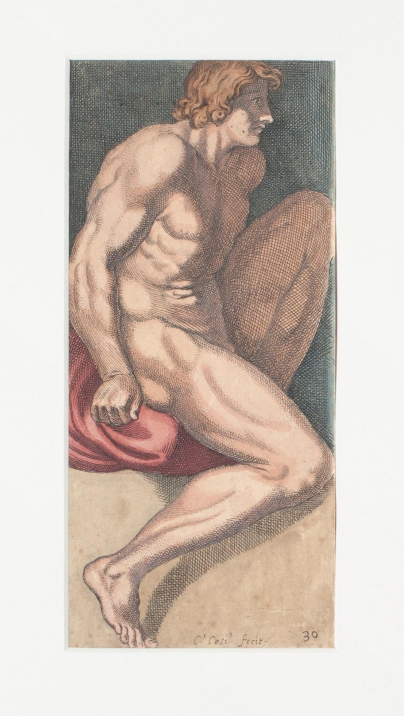Figure is an original artwork realized by Carlo Cesio.

Original etching on paper hand-colored.

Signed at the bottom.

Good conditions, except for some foxings.

Carlo Cesi (Antrodoco, 1622 - Rieti, 1686), influenced by the work of Pietro da