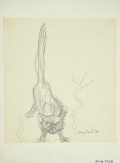 Le chat - Dessin au crayon de Leo Guida - 1973