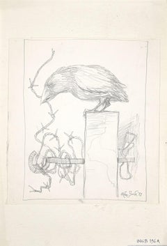 Vintage The Crow - Original Pencil Drawing by Leo Guida - 1972