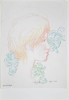 Portrait de femme - Crayon et encre de Leo Guida - 1970