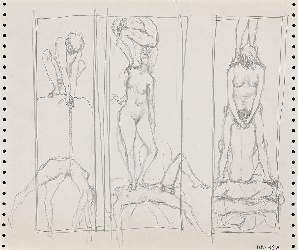 Triptychon – Bleistiftzeichnung von Leo Guida – 1970er Jahre