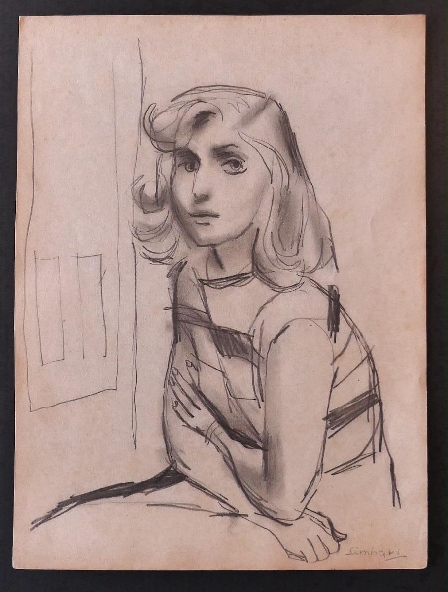 Woman - Original Pencil Drawing by Nicola Simbari - 1960s