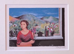 Woman and Panorama - Screen print by Domenico Purificato - 1975