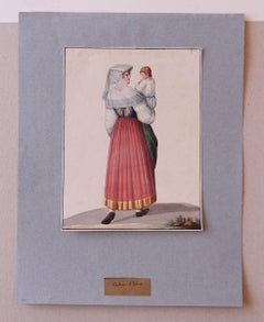 Traje de Ischia - Tinta y acuarela de Michela De Vito - Década de 1830