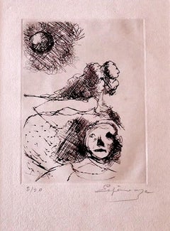 Figure - Etching by Henri Espinouze - Mid-20th Century