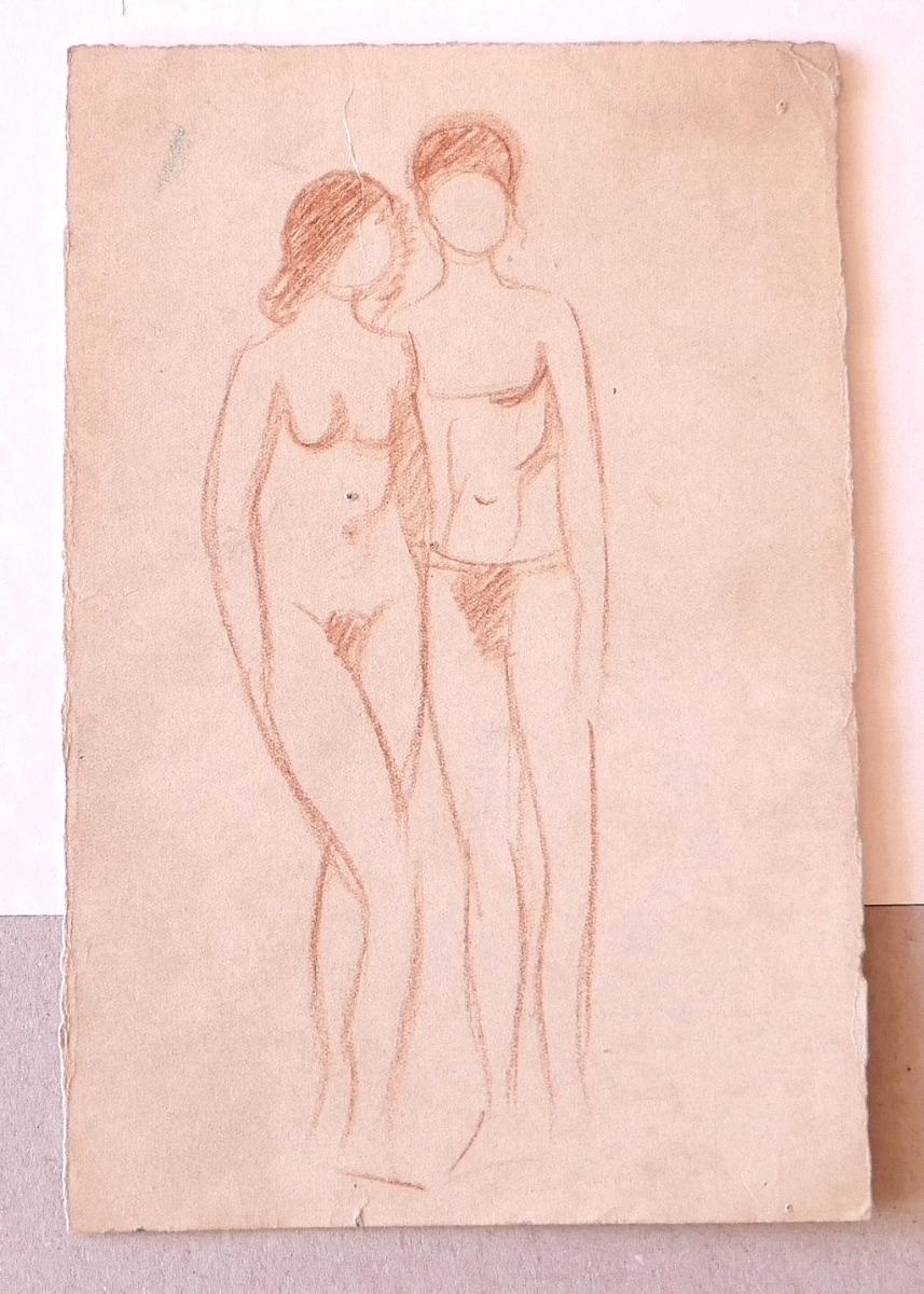 Nude Figures - Drawing in Sanguine - Mid-20th century