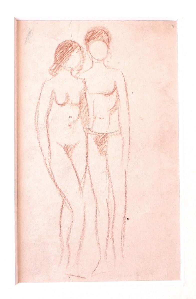 Nude Figures - Drawing in Sanguine - Mid-20th century - Art by Unknown